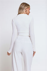 BASE Form Luxe Knit Collared Long Sleeve Top White