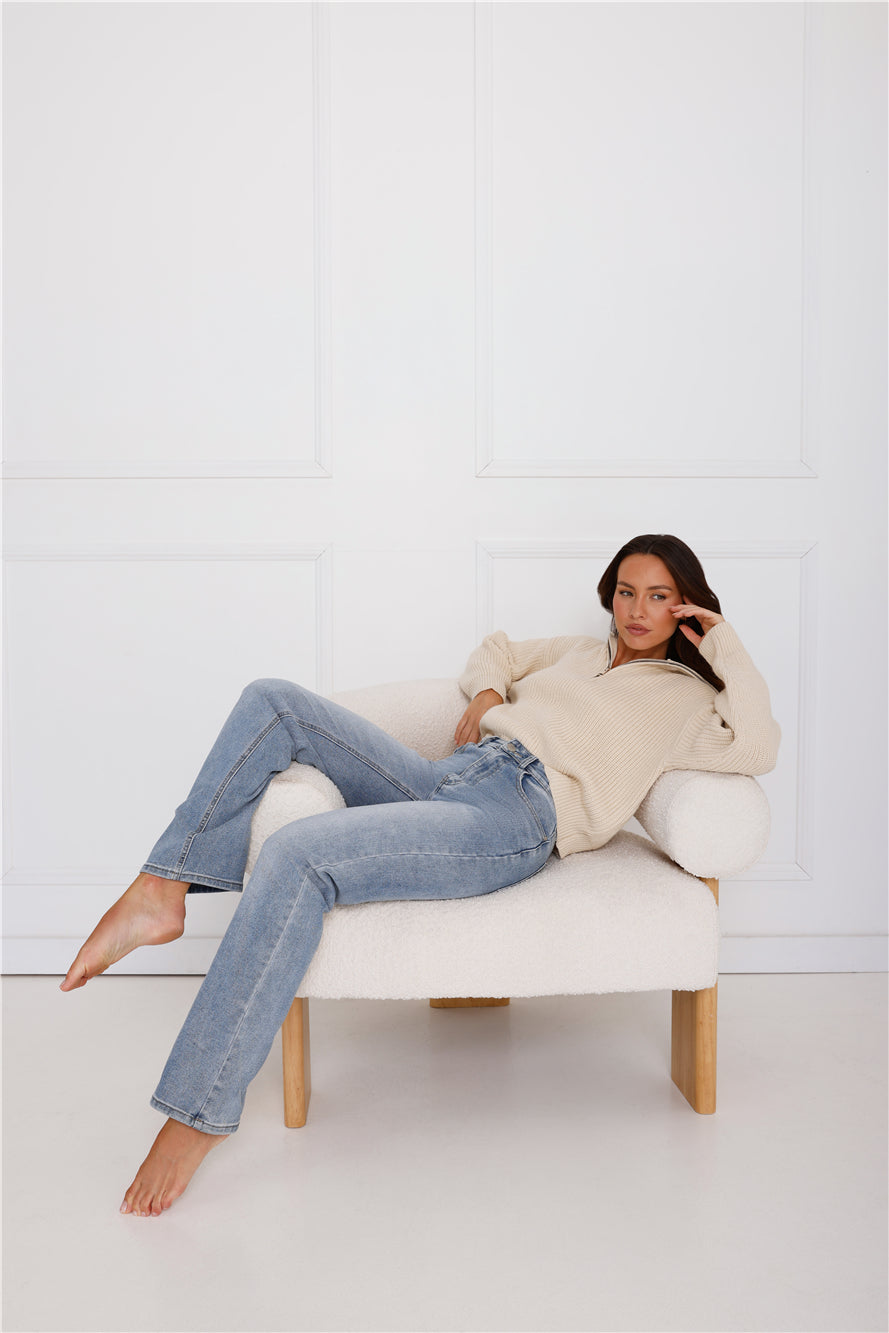 Snowfall Knitted Half Zip Sweater Cream