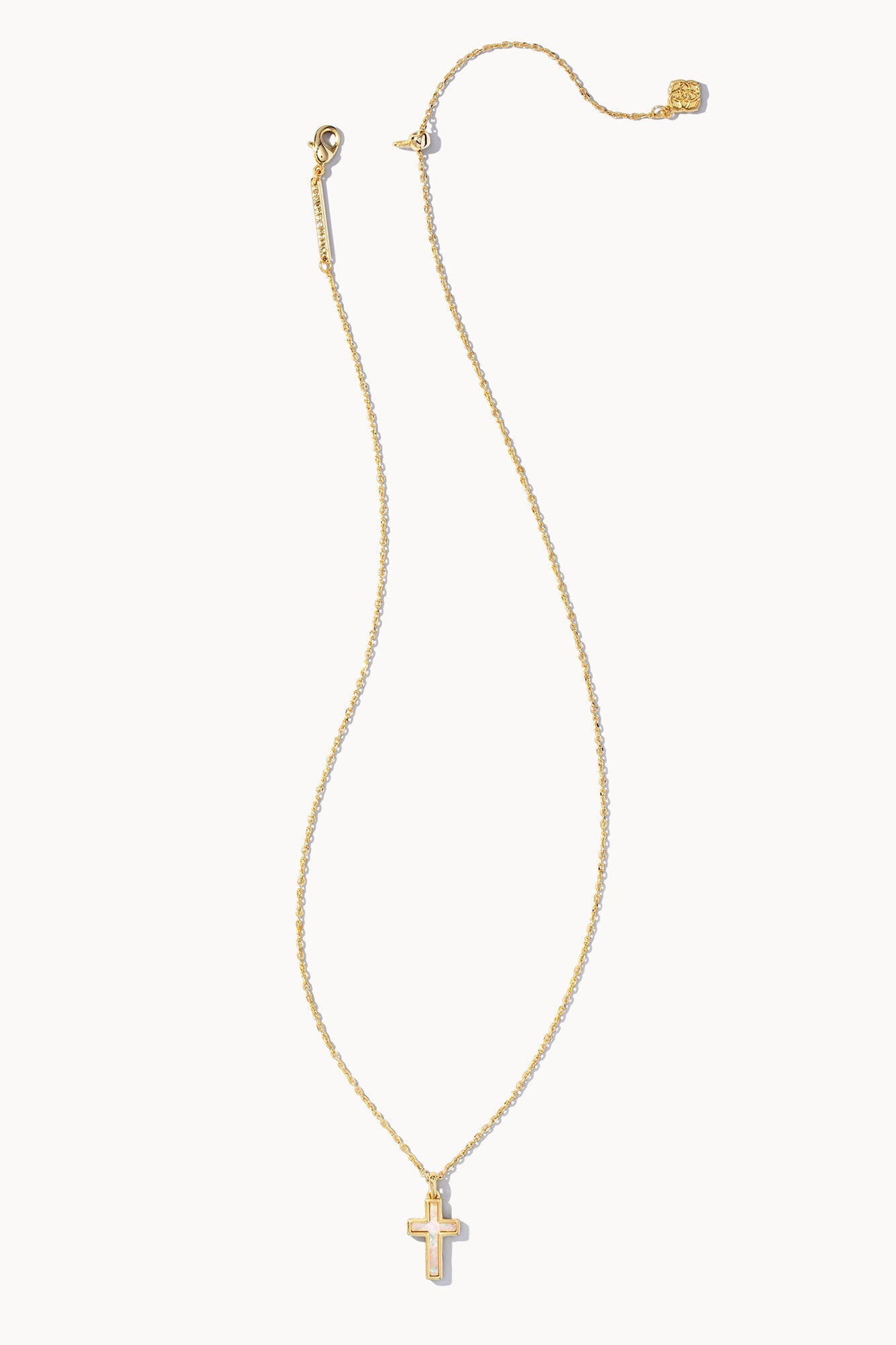 Cross Pendant Necklace Gold White Opal